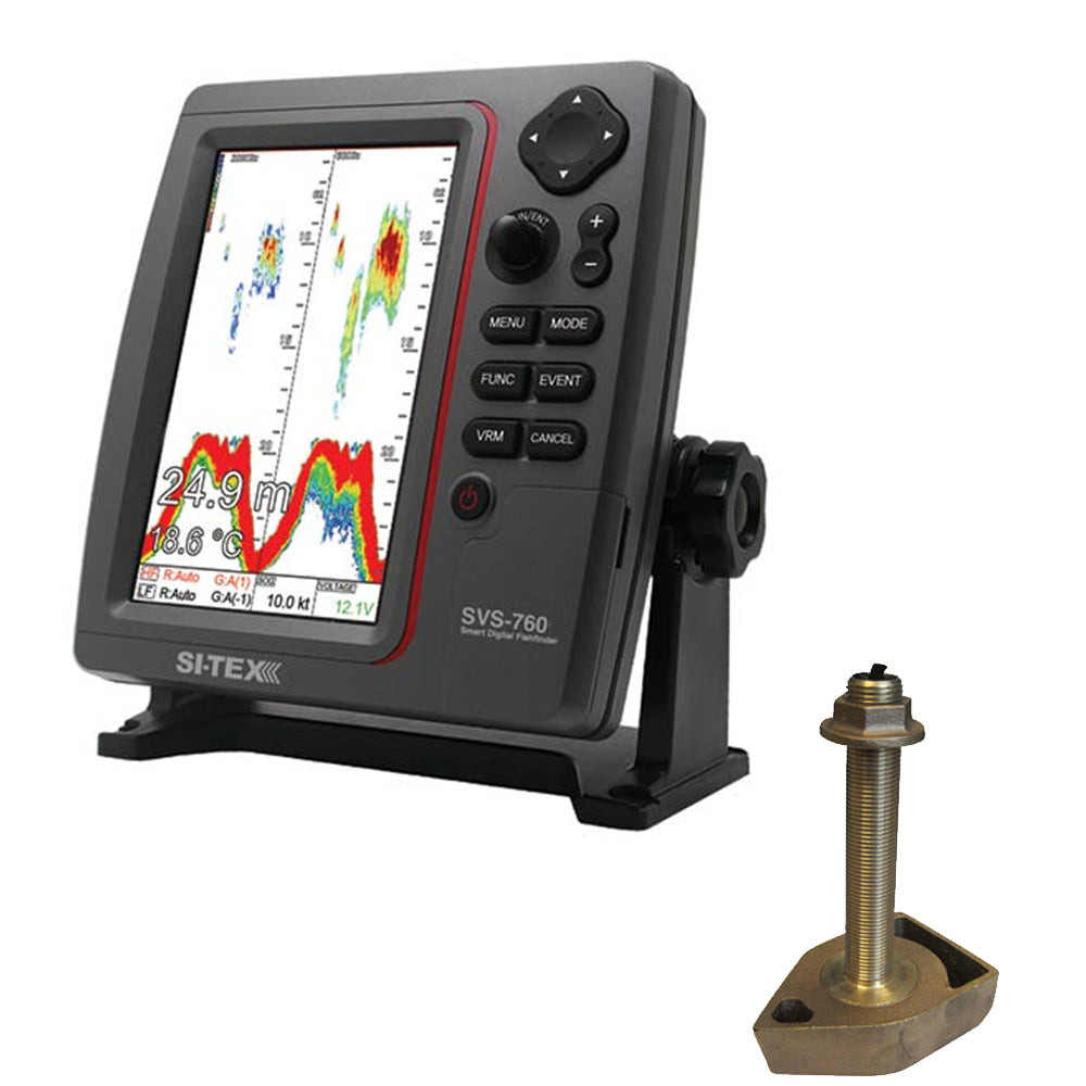 SI-TEX SVS-760 Dual Frequency Sounder 600W Kit w/Bronze Thru-Hull Temp Transducer - 1700/50/200T-CX SVS-760TH