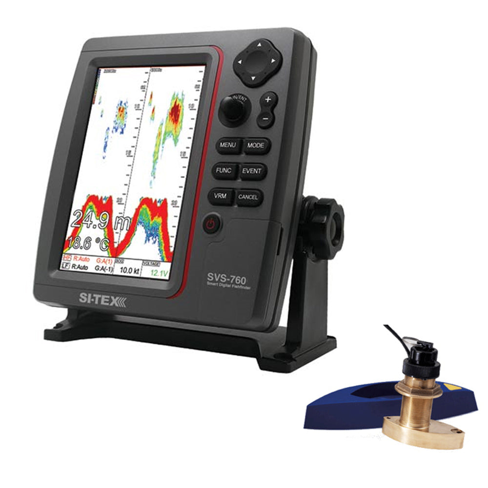 SI-TEX SVS-760 Dual Frequency Sounder 600W Kit w/Bronze Thru-Hull Speed & Temp Transducer SVS-760TH2