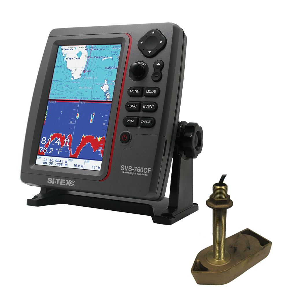 SI-TEX SVS-760CF Dual Frequency Chartplotter/Sounder w/ Navionics+ Flexible Coverage & 307/50/200T 8P Transducer SVS-760CFTH1