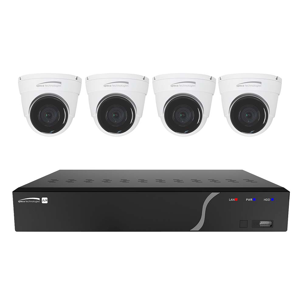 Speco 4 Channel NVR Kit w/4 Outdoor IR 5MP IP Cameras 2.8mm Fixed Lens, 1TB Kit NDAA ZIPK4N1