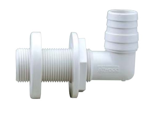 Attwood 90 Deg 1 1/8" - 1 1/4" White Plastic Thru Hull, Bulk 38791