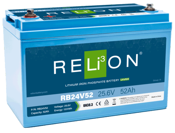 RELiON RB24V52 LiFePO4 Lithium Iron Phosphate 24V Battery, Group 24