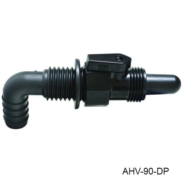 T-H Marine AHV90DP Aerator Spray Head 90° Screw On Valve w/Shut Off, 3/4", Black