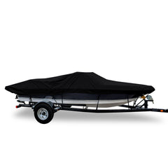 Carver 77120S-02 Styled-to-Fit Boat Cover for V-Hull I/O Runabout Boats (Including Euro-Style) with Windshield and Hand or Bow Rails - 20'6", Black