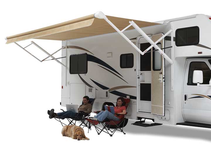 CAREFREE OF COLORADO QJ148E00 ECLIPSE 14'L X 8'EXT. OCEAN BLUE DUNE STRIPED VINYL POWER PATIO AWNING