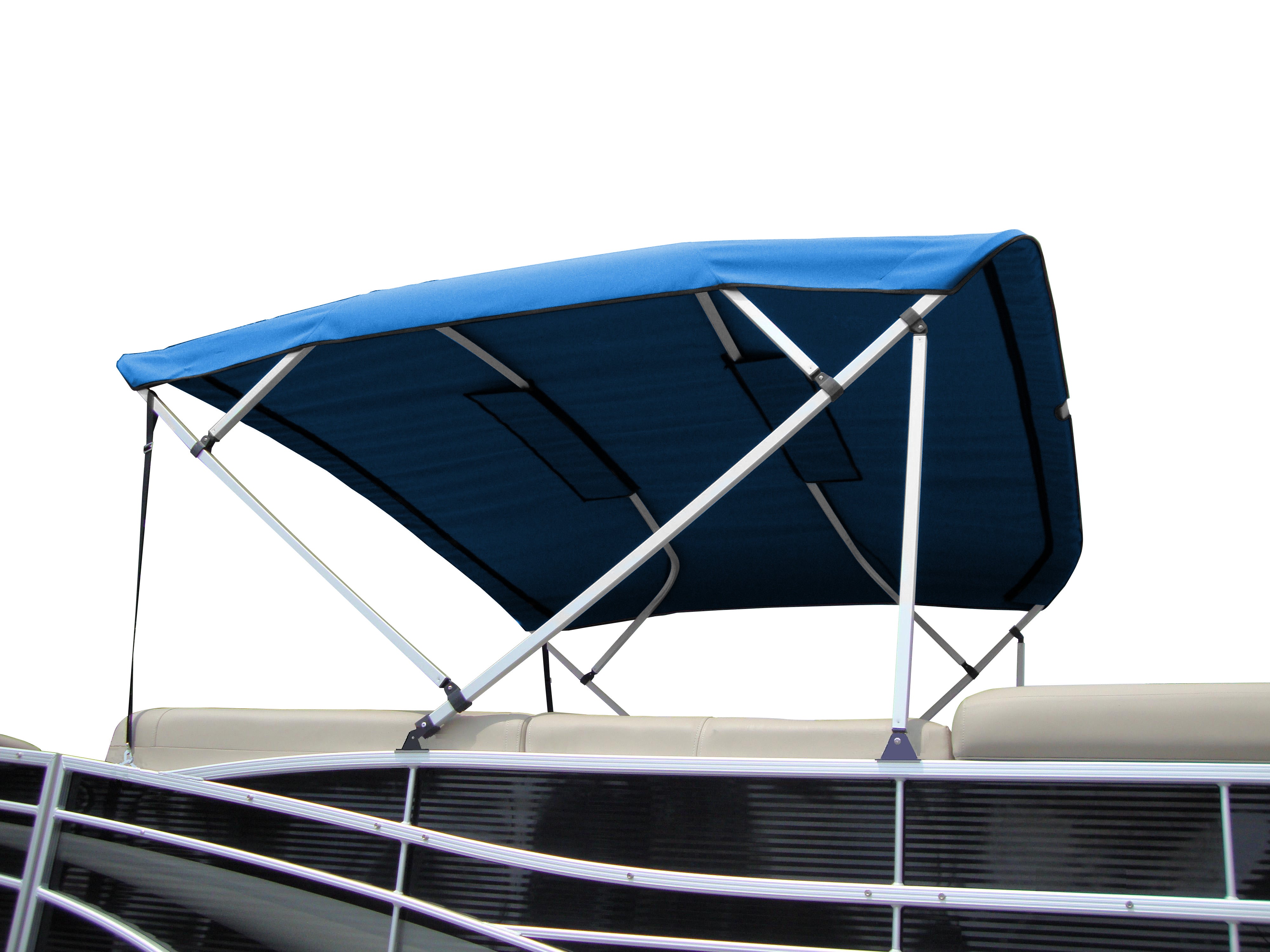 Carver A(8SQ)4893UBL-04 8'L 4-Bow SQ Tube Pontoon Bimini Top Kit with Light Cut-Out & Zippered Sleeves - 48"H, Fits 96"-102" W, Pacific Blue