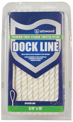 Attwood 11705-7 Premium 3-Strand Twisted Nylon Dock Line - 3/8" x 15', White