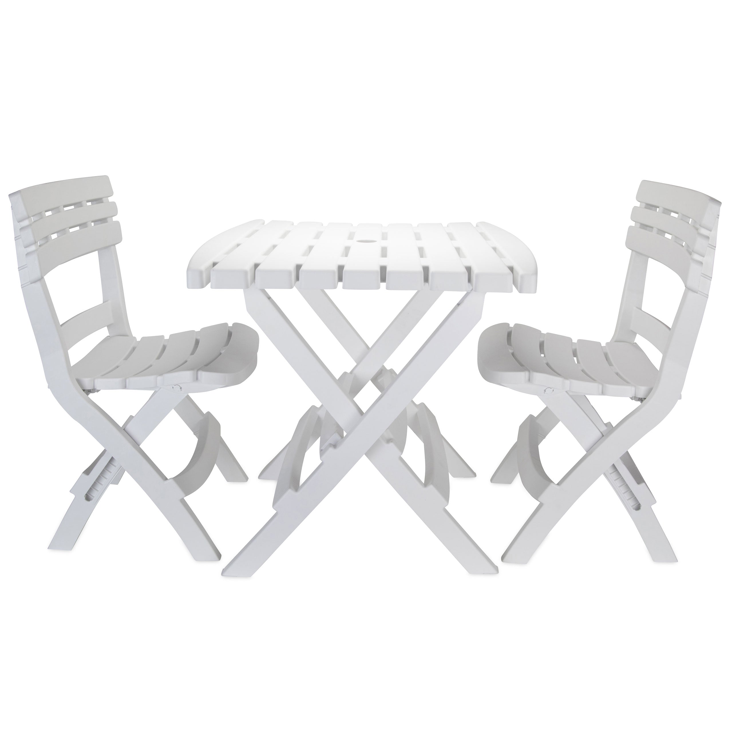 Camco 51640 3-Piece Outdoor Folding Table and Chair Set - White