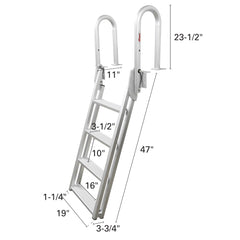 Extreme Max 3005.4227 Heavy-Duty Aluminum Slanted Flip-Up Dock Ladder with Comfort Use Round Tube Frame - 4-Step, 300 lbs. Weight Capacity