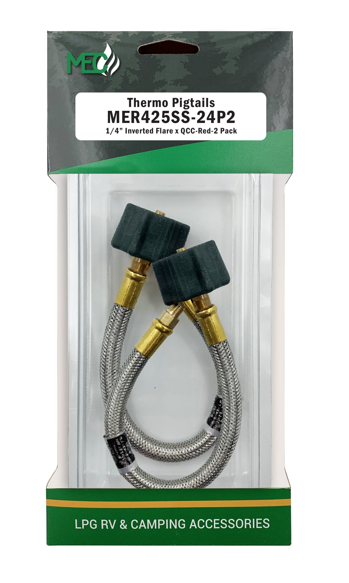 Marshall Excelsior MER425SS-24P2 Thermo Pigtail, 1/4" Inverted Flare X QCC with Braided Stainless Steel Hose - 24", Pack of 2