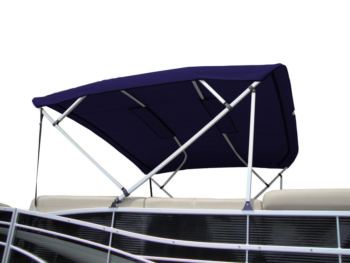 Carver A(8SQ)4893UBL-05 8'L 4-Bow SQ Tube Pontoon Bimini Top Kit with Light Cut-Out & Zippered Sleeves - 48"H, Fits 96"-102" W, Captain Navy