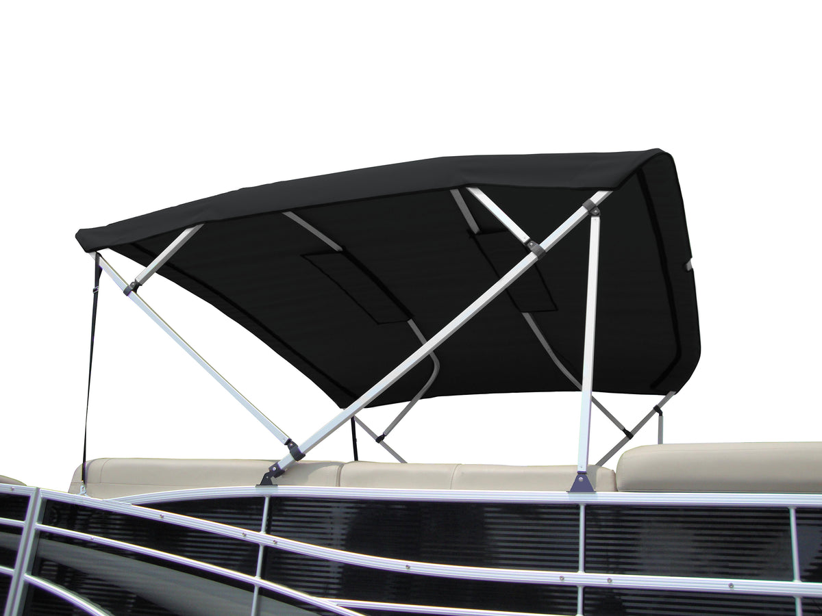 Carver A(8SQ)4893UBL-02 8'L 4-Bow SQ Tube Pontoon Bimini Top Kit with Light Cut-Out & Zippered Sleeves - 48"H, Fits 96"-102" W, Jet Black