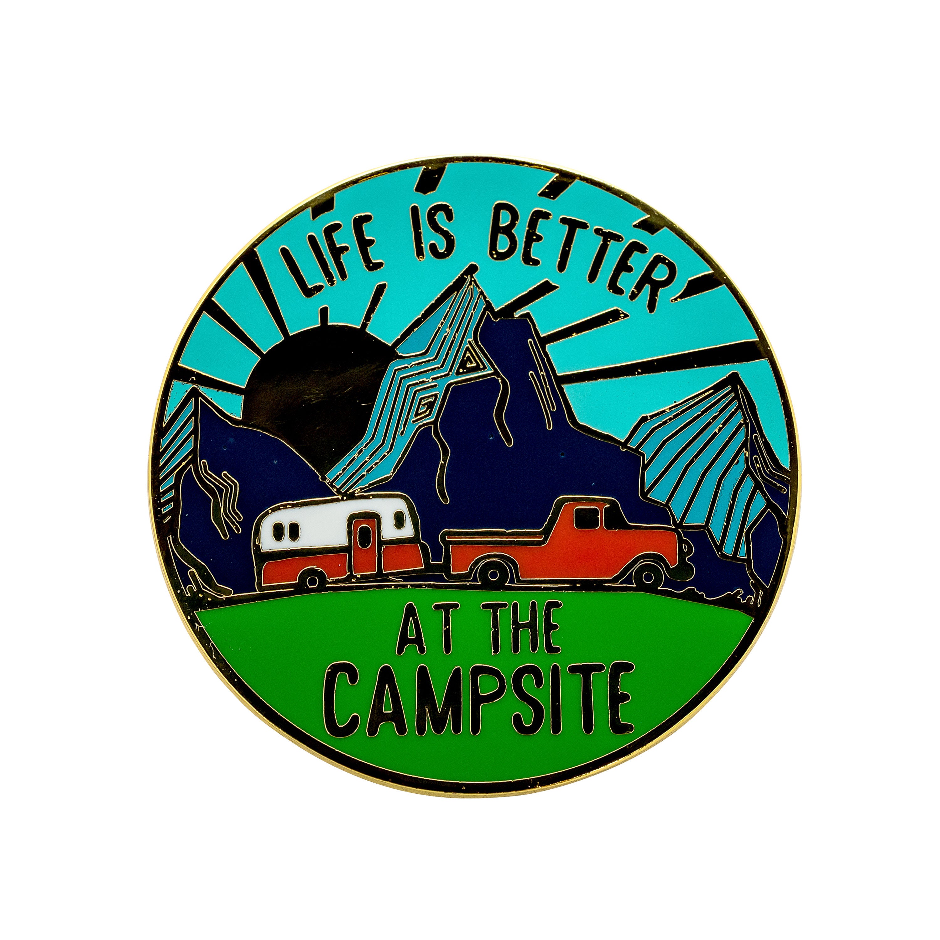 Camco 53265 "Life is Better at the Campsite" Enamel Pin - Sunrise