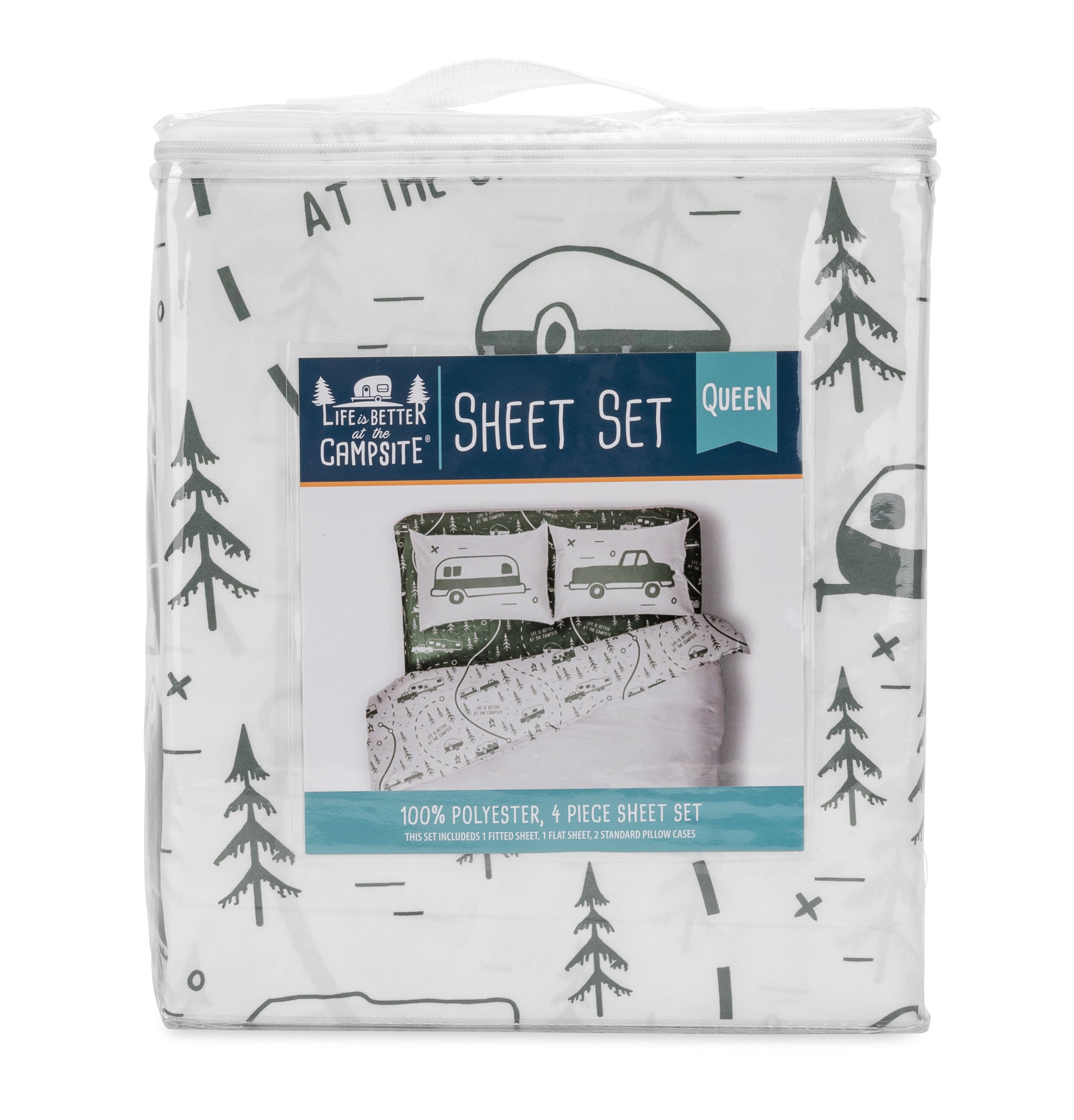 Camco 53476 Life is Better at the Campsite Bed Sheet Set - RV Queen, Green Map