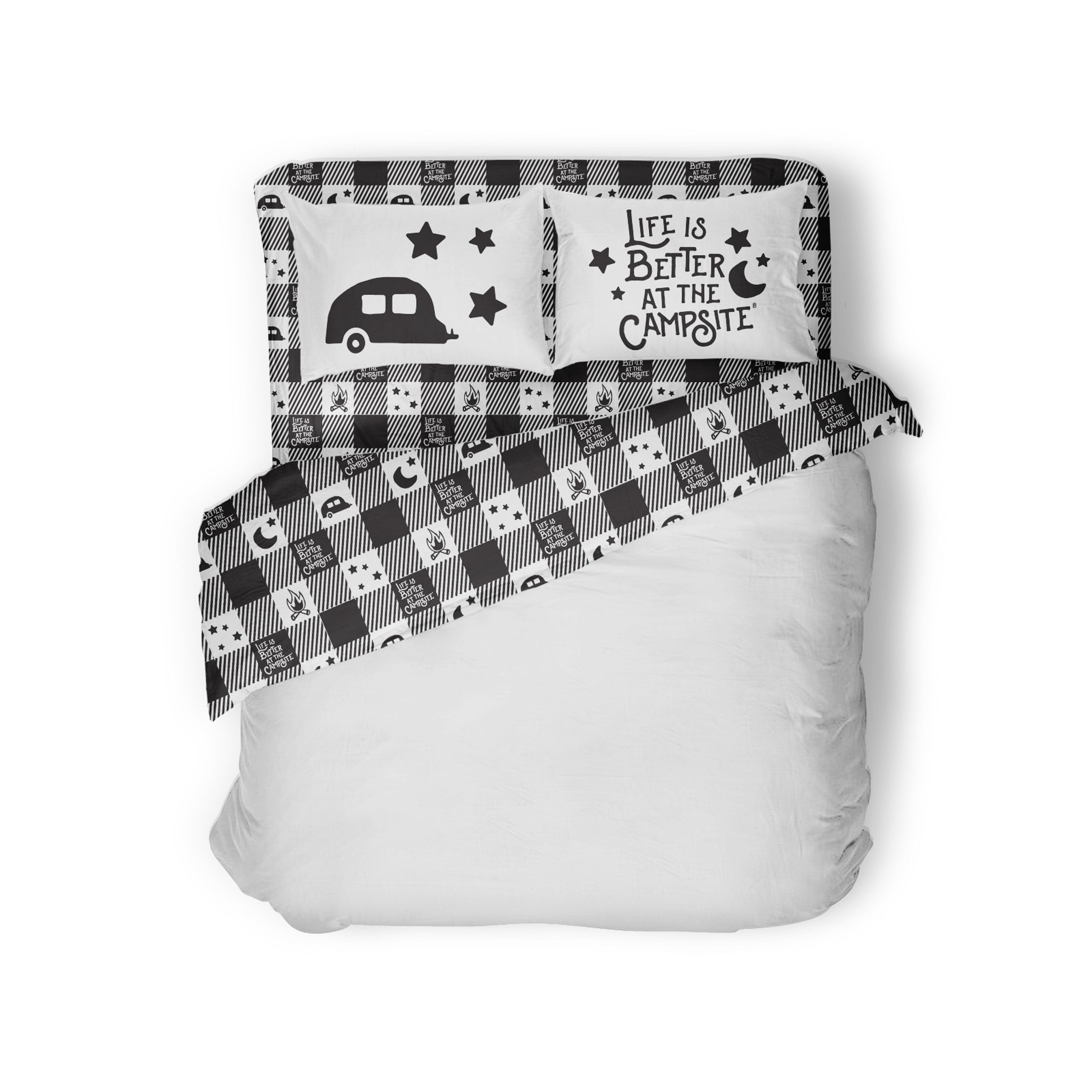 Camco 53474 Life is Better at the Campsite Bed Sheet Set - RV King, Buffalo Plaid