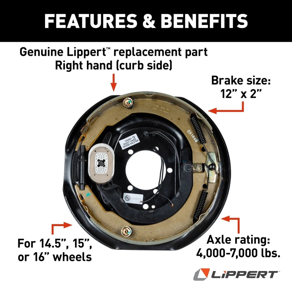 Lippert 298276 Electric Brake Assembly, 12" x 2"; 4,000-7,000 lbs. - Right Side