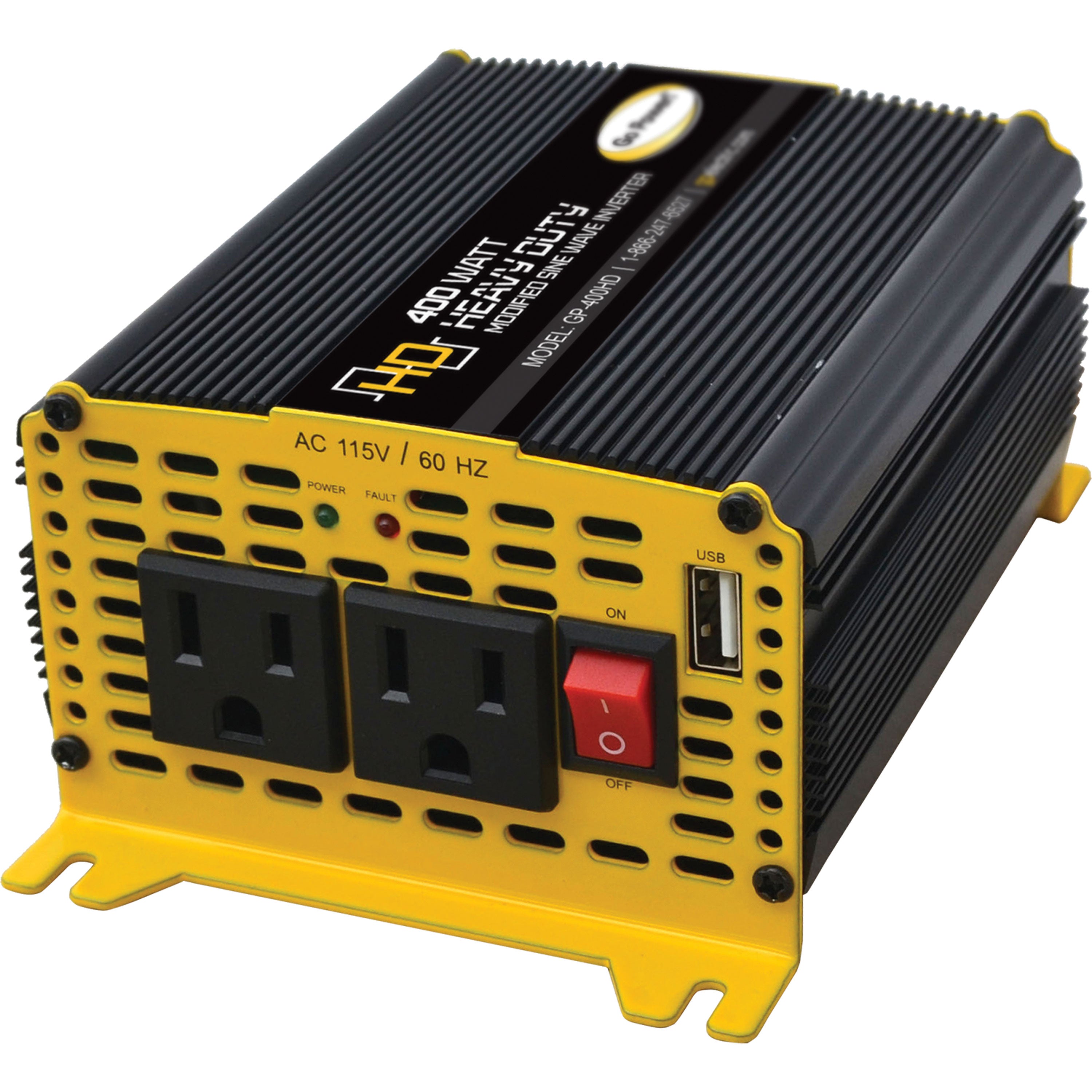 Go Power! GP-400HD Heavy-Duty Modified Sine Wave Inverter - 400 Watt, 2 Outlets