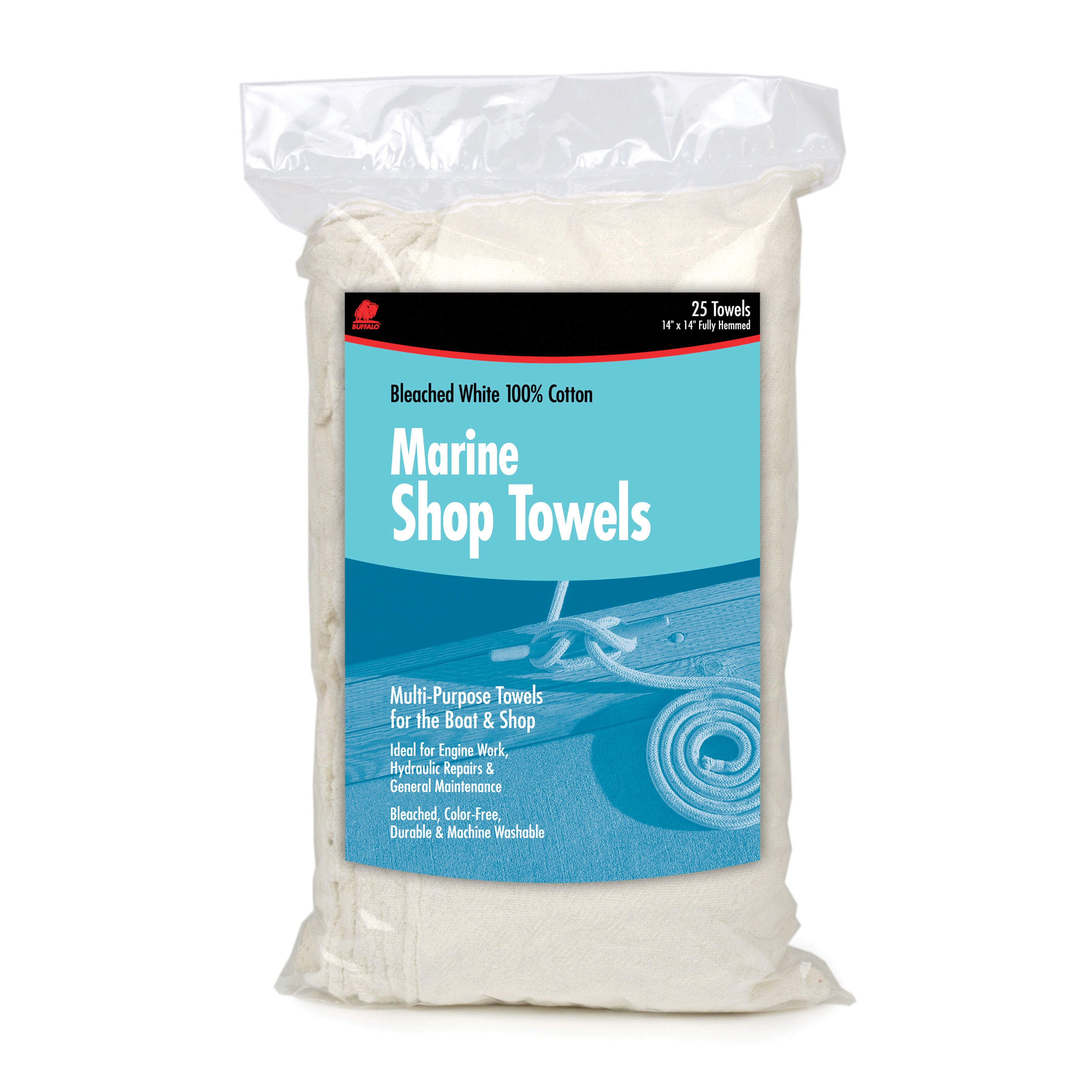 Buffalo 62031C Cotton Marine Shop Towels - White, 25 Pack