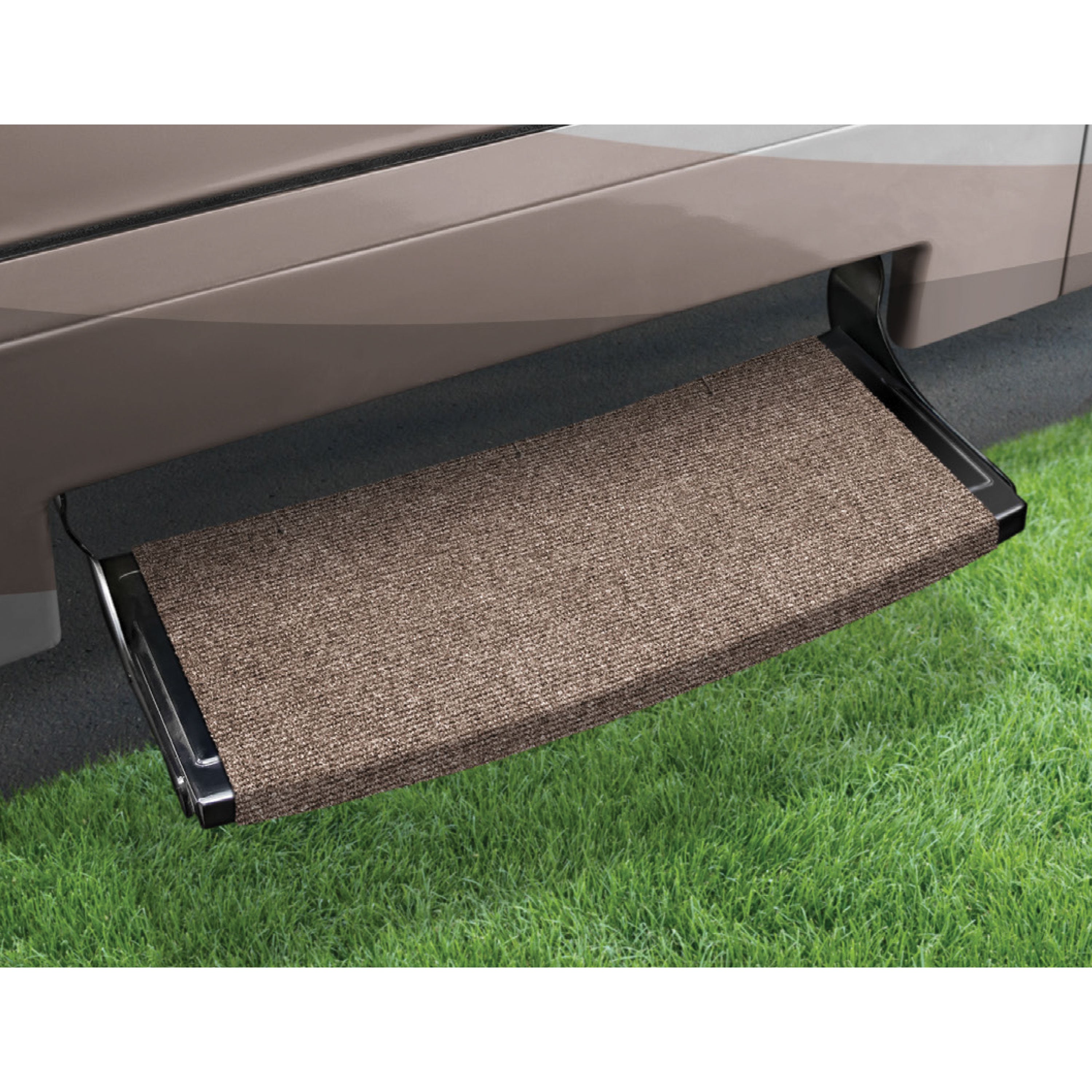 PREST-O-FIT 2-0381 Outrigger Radius XT Curved RV Step Rug - 22", Walnut Brown