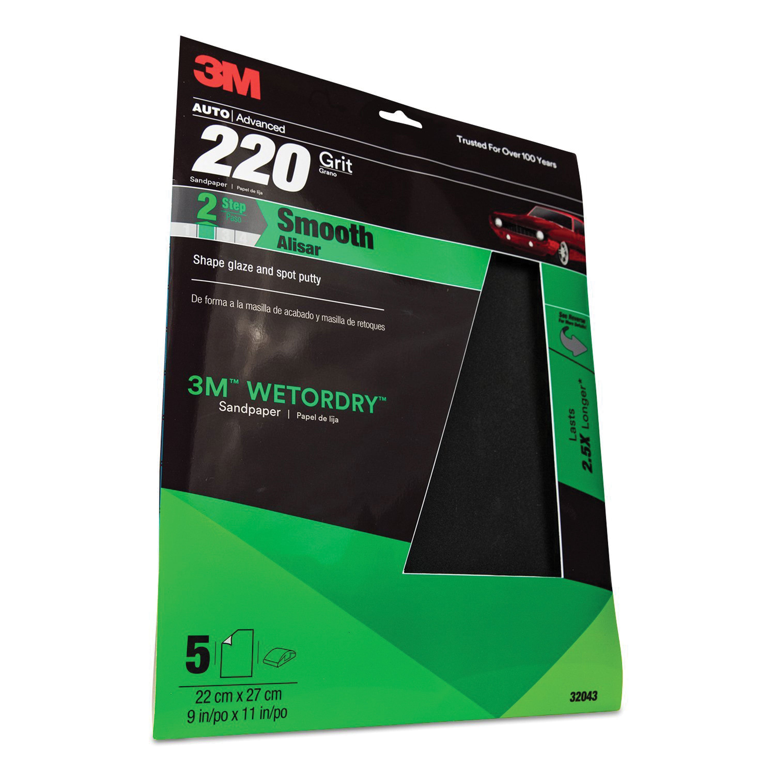 3M 32043 Wetordry Sandpaper - 220 Grit (9" x 11")