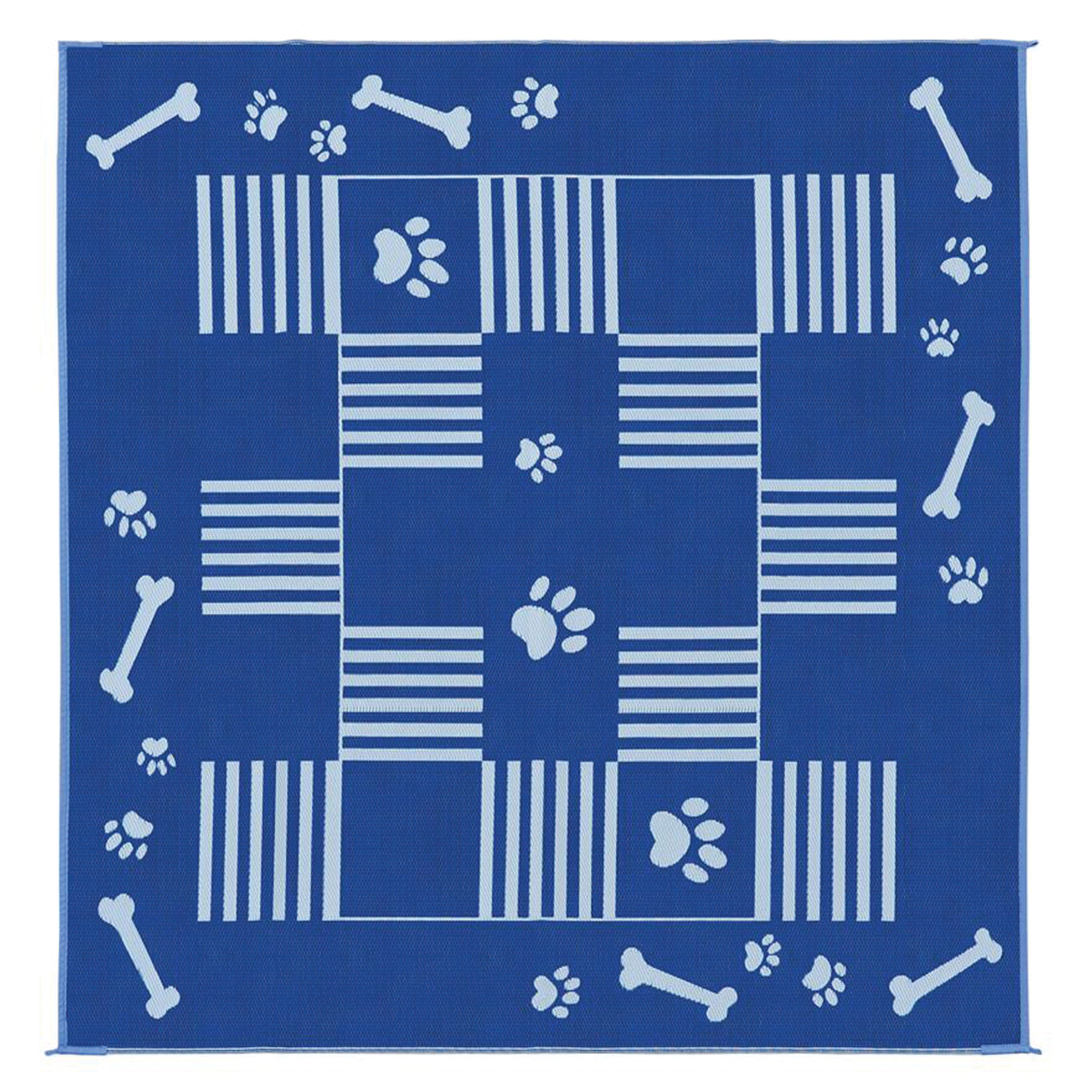 Ming's Mark DA3 Stylish Camping Reversible Dog Paw/Bone Patio Mat - 9' x 9', Blue