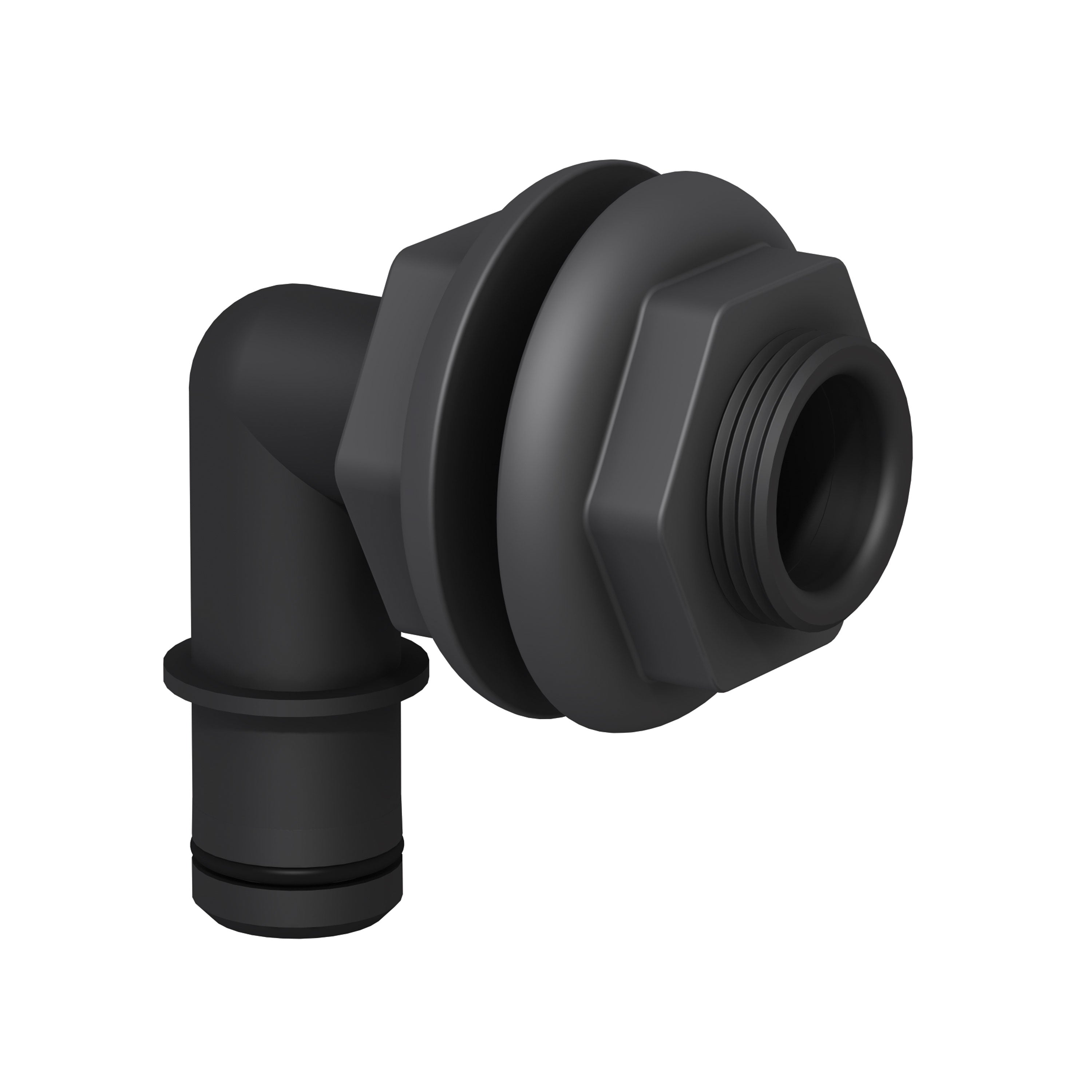 Flow-Rite MA-007-QLB Qwik-Lok Flanged Thru-Hull 3/4" Fitting - 90Â° Elbow, Black