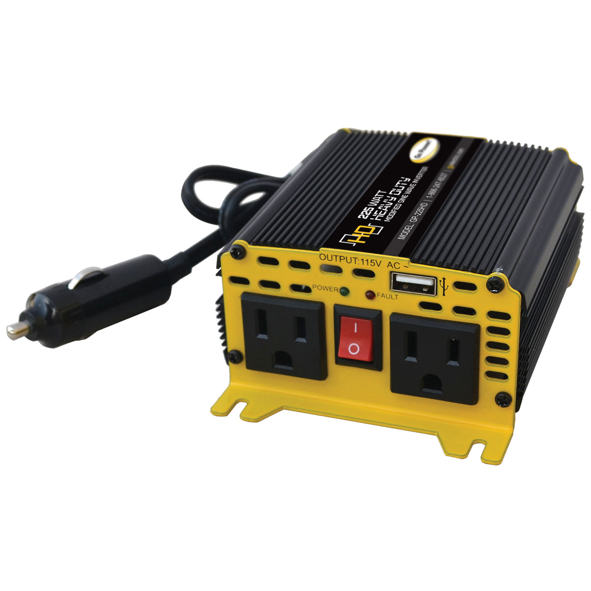 Go Power! GP-225HD Heavy-Duty Modified Sine Wave Inverter - 225 Watt, 2 Outlets