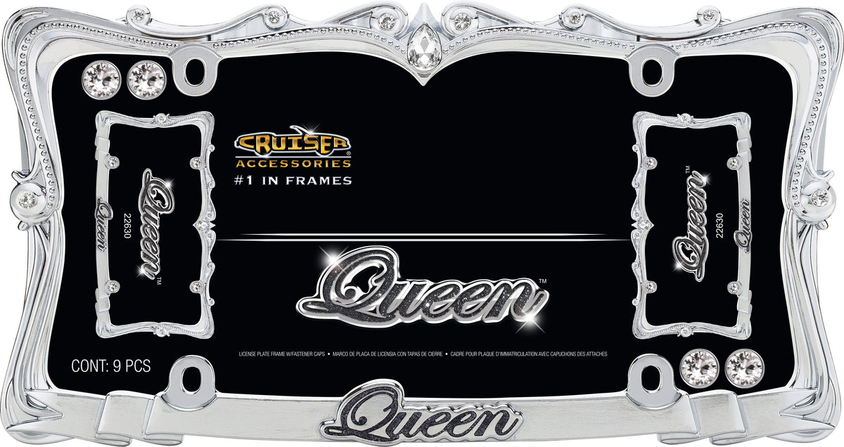 Cruiser Accessories 22630 License Plate Frame - Queen, Chrome-Plated Metal with Fastener Caps