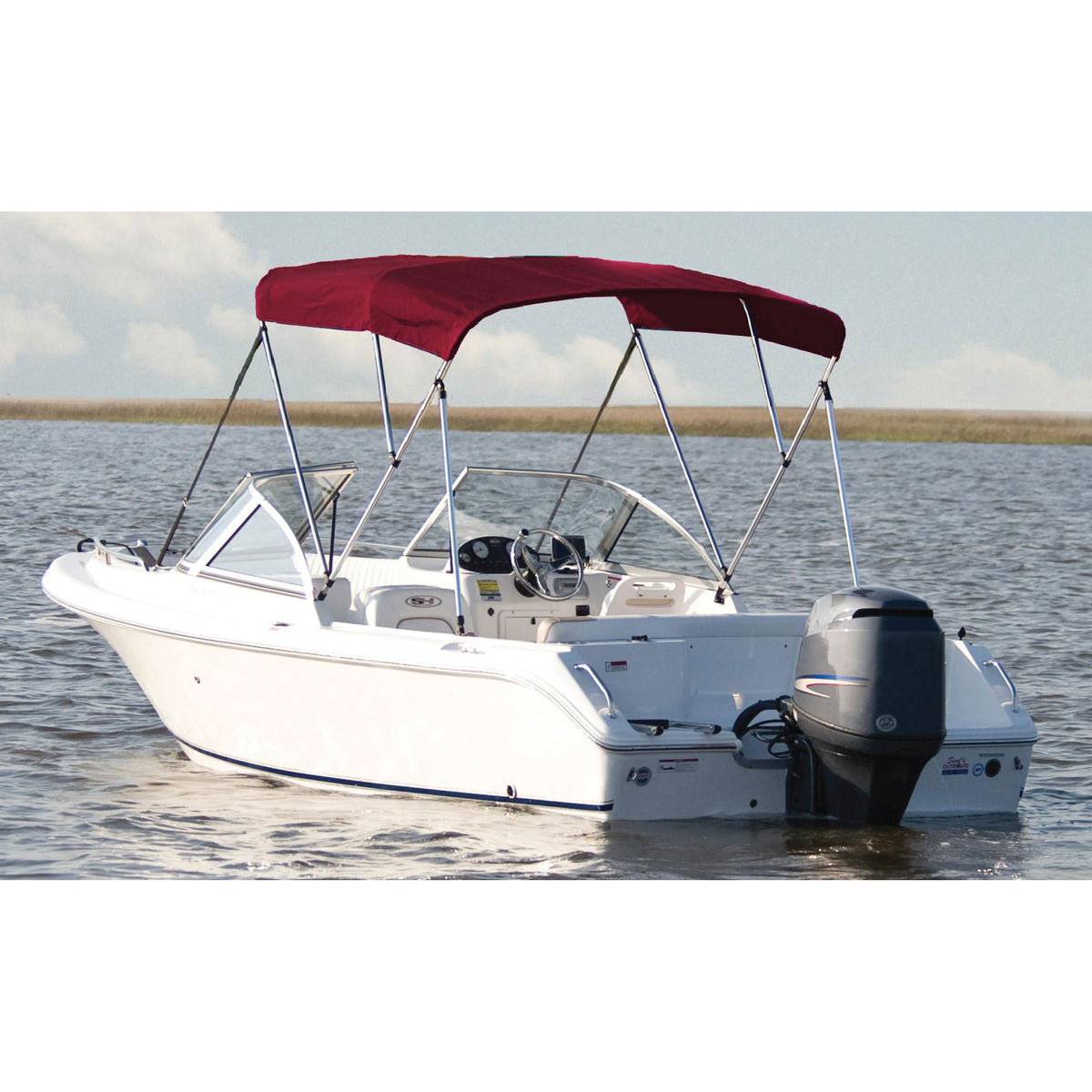 Carver A5487TB-8 Fully Assembled 3-Bow Round Tube Sunbrella Bimini Complete Top Kit - Burgundy, 85" - 90" Widths