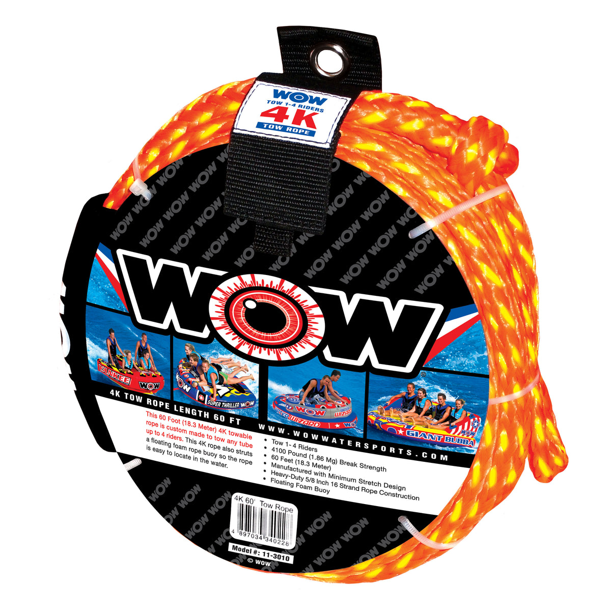 WOW Watersports 11-3010 Tow Rope - 4K 60', Orange