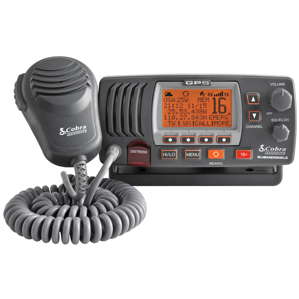 Cobra MR F77B GPS 25 Watt Class-D Fixed Mount VHF Radio - Gray