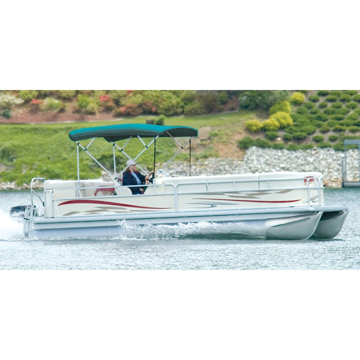 Carver 510AL03 Sunbrella Pontoon Bimini Top with Running Light Cut-Out - Persian Green, Fits Frame 50510