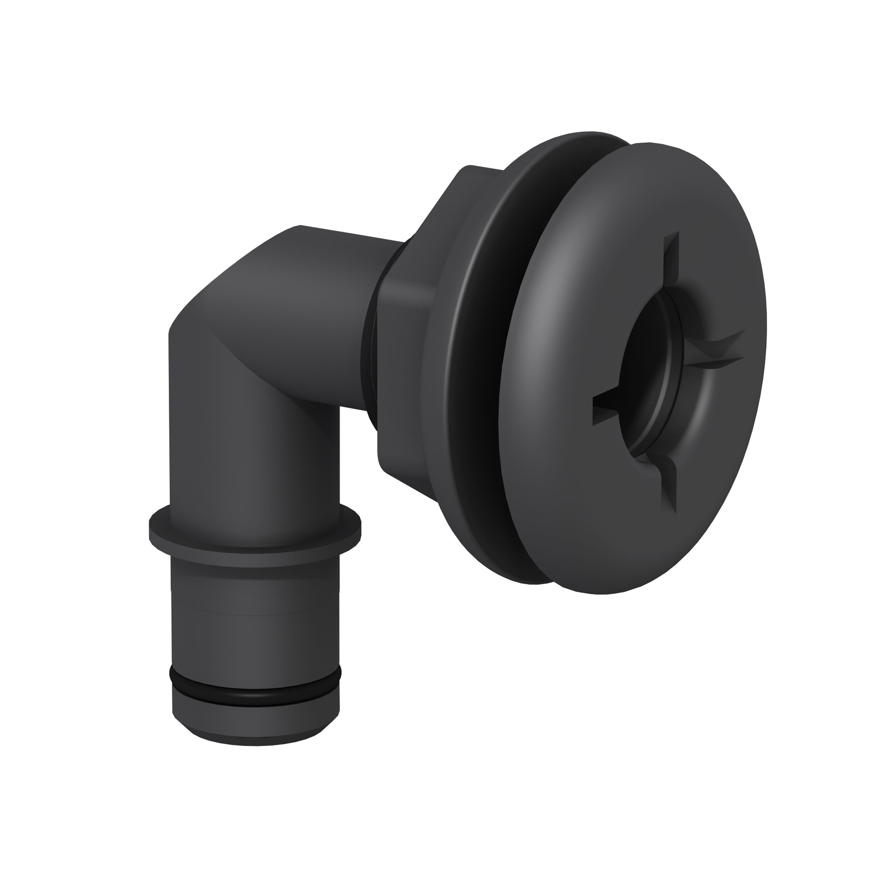 Flow-Rite MA-027-QLB Qwik-Lok Flanged Thru-Hull 3/4" Fitting - Elbow, Black